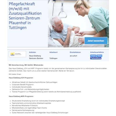 Pflegefachkraft (m/w/d) mit Zusatzqualifikation Senioren-Zentrum Pfauenhof in Tuttlingen