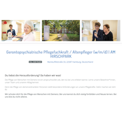 Gerontopsychiatrische Pflegefachkraft / Altenpfleger (w/m/d) | AM HIRSCHPARK