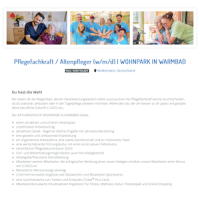 Pflegefachkraft / Altenpfleger (w/m/d) | WOHNPARK IN WARMBAD
