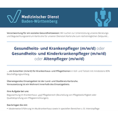 Gesundheits- und Krankenpfleger (m/w/d) oder Gesundheits- und Kinderkrankenpfleger (m/w/d) oder Altenpfleger (m/w/d)