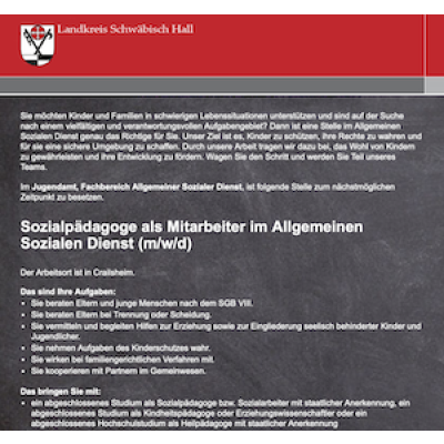 Sozialpädagoge als Mitarbeiter im Allgemeinen Sozialen Dienst (m/w/d)