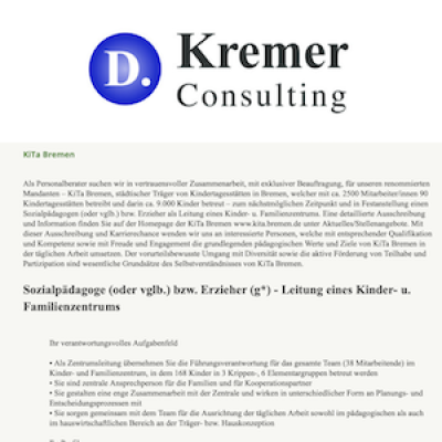 Sozialpädagoge (oder vglb.) bzw. Erzieher (g*) - Leitung eines Kinder- u. Familienzentrums