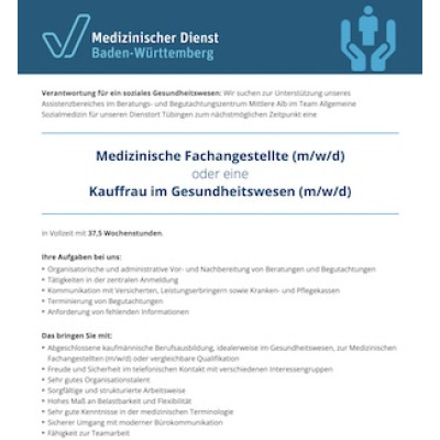 Medizinische Fachangestellte (m/w/d) oder Kauffrau im Gesundheitswesen (m/w/d)